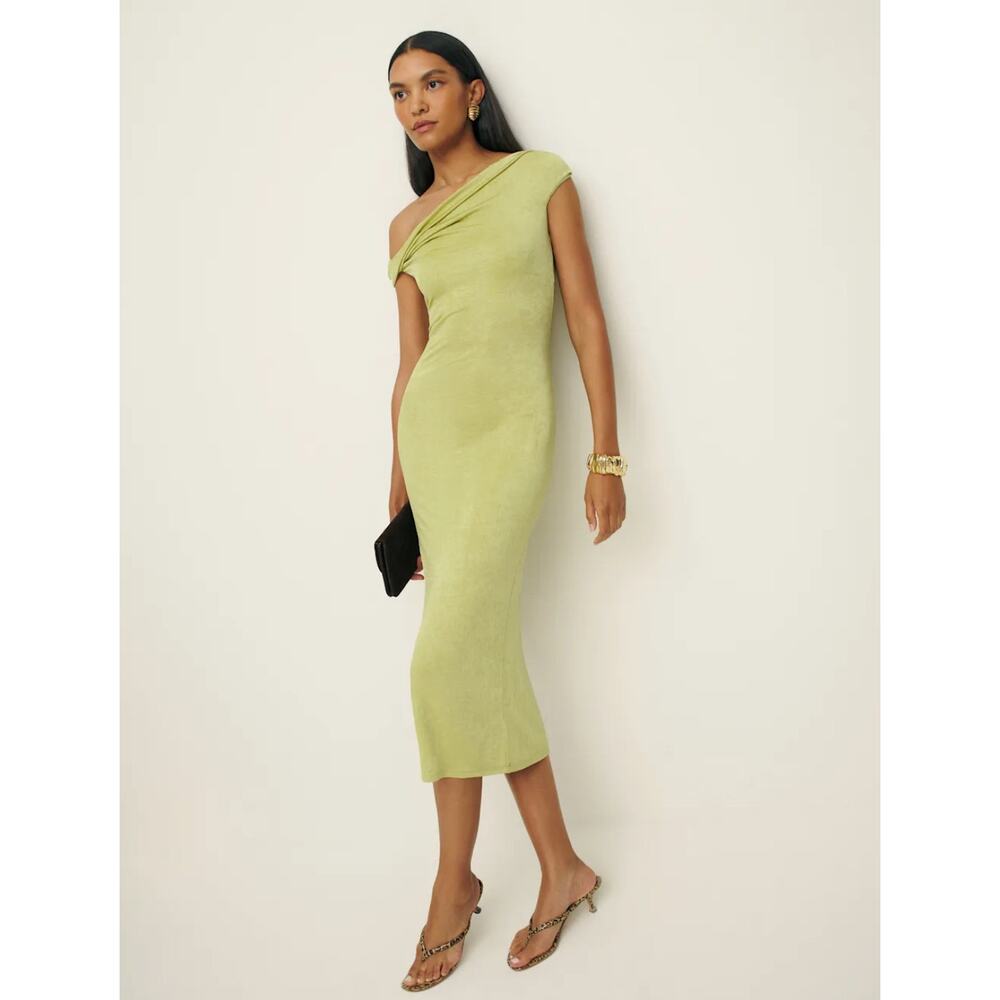 Reformation NWT Jamen Lime Squeeze One Shoulder‎ Knit Maxi Dress Size L